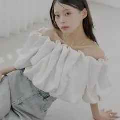 ギャザーバルーンオフショルブラウス