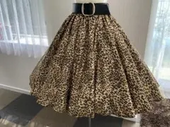 ヒョウ柄全円形　サーキュラースカート リボン付き