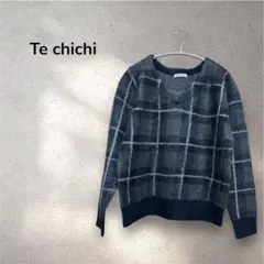 Te chichiテチチ＊チェック　ニット　セーター　ウール混紡　グレー系　F