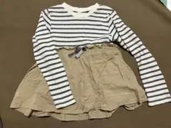 アプレレクール 長袖カットソー 白黒ストライプ 130cm