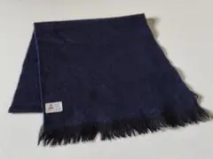 【未使用】ウール 100% 紺 ネイビー フレンジマフラー 短め 男女兼用