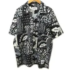 bassmania バスマニア オープンカラー 総柄シャツ L ブラック 開襟