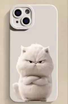 【新品】iPhone14スマホケース 猫 白 匿名配送 シンプル