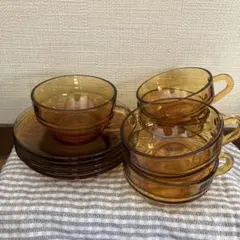 ⭐︎ アデリア アデレツクス アンバーガラス カップ・ソーサーセット 5個