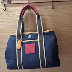 COACH デニム ハンドバッグ 中型 ネイビー