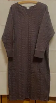 グリーンレーベルリラクシング 長袖 Ｖネック ロングワンピース ブラウン