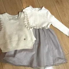 プティマイン　チュールワンピース　ニットベスト　100