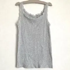 未使用　ユニクロ　コットンレースタンクトップ　グレー　M