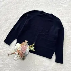 【ユニクロ】ライトスフレヤーンポインテールクルーネックセーター ネイビー XL