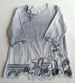 綿100% 花柄刺繍 七分袖チュニック M