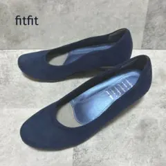 fitfit ウェッジソール パンプス ネイビー スエード調