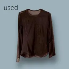 2553 【used】シアートップス　シースルー　長袖　黒系　透け感　レイヤード