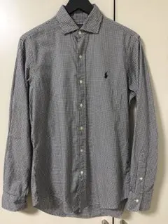 【定番】ポロラルフローレン ギンガムチェック 長袖シャツ ネイビー×ホワイト M
