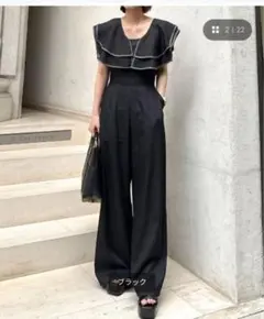 rienda リエンダ　ショルダーダブルフリルロンパース　ブラック　新品のサムネイル