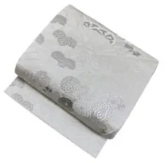 ユ216名古屋帯 銀糸　唐織花柄　正絹 着物帯　仕立て上り