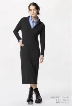 【美品】UNIQLO ユニクロ　ハーフジップニット　ワンピース L ブラック