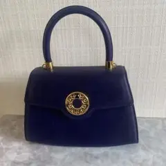 【訳あり】森英恵　ハンドバッグ　ネイビー　紺　トップハンドル　ゴールド金具
