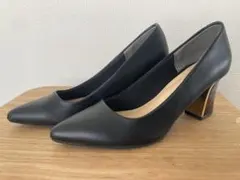 【美品】alalaパンプス 22.5 黒 ポインテッドトゥ ヒールデザイン