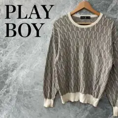 PLAYBOY メンズ L ベージュ グレー ニット セーター VINTAGEのサムネイル