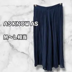 N0568　プリーツワイドパンツ　ガウチョパンツ　ネイビー　Ｍ〜Ｌ