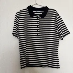 ZARA ボーダー ポロシャツ 半袖 ネイビー　ホワイトのサムネイル