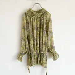 A265 ペイズリー柄　襟フリル　チュニック　ブラウス　シャツ　エスニック　長袖