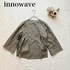 【イノウェーブ】ノーカラージャケット（M）タックデザイン アウター 7分袖 綿