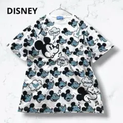 ＊東京ディズニーリゾート＊ミッキー総柄 Tシャツ 水色 白 S 綿100%