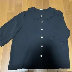 ハニーズ 黒 ブラウス フリル 襟 ブラック パールボタン L