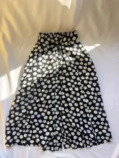 coca ブラックフラワー柄 フレアスカート ロング丈