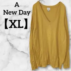 A New Dayマスタード色 Vネック薄手ニット 【XL】大きいサイズゆったり