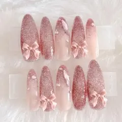 ピンクフラッシュリボンネイル✧*。 韓国 量産型 ワンホン Y2K ギャル