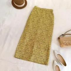 ロングスカート　花柄　総柄　黄色　タイトロングマスタード　L サイズ