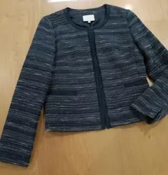 【エマ ジェイムス】ツイードノーカラージャケット ／ネイビー 裏地 11号