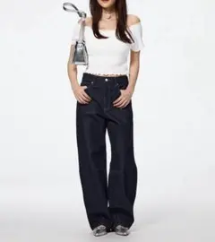 GUバレルレッグジーンズ 丈標準