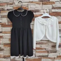 [マザウェイズ] 入学式 黒ドット柄ドレス( 120) (白ボレロのおまけ付き)