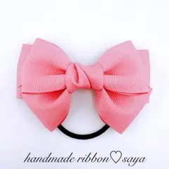 ピンク　リボンヘアゴム