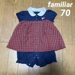 【値下げ】familiar 襟付きロンパース　70 ファミリアチェック ネイビー