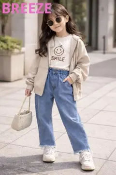 BREEZE デニム　フリンジ裾パンツ 130