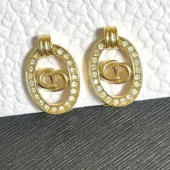【極美品】Dior ロゴ ラインストーン サークル イヤリング 刻印 ゴールド