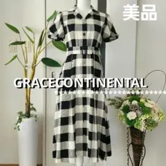 美品　チェックシャツワンピース　モノトーン　フレアワンピース　ベルト付き