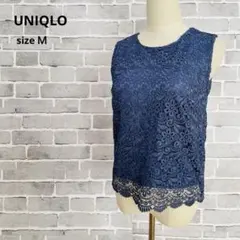 ユニクロUNIQLO 【M】 レース ノースリーブトップス　ネイビー　 B222