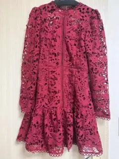 Anewsta エレガントフローラルレースロングスリーブドレス レースワンピース