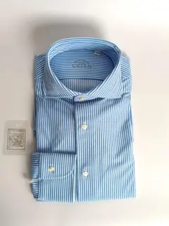 【新品】ONLY GREEN 超伸縮長袖シャツ スリムフィット サックス 首38