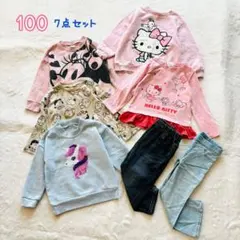 キッズ100㎝女の子まとめ売り7点セット洗い替え　トレーナーTシャツデニムパンツ