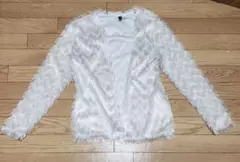 薄手　羽織　ホワイト　白　ファー　ジャケット　カーディガン