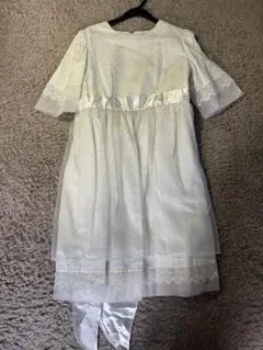 ハンドメイド子供用ホワイトドレス リボン付き