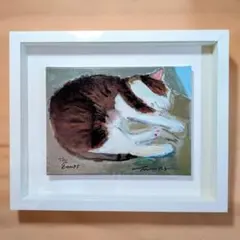 F6号】藤田嗣治【白い猫】手描き作品/表裏サイン有り/油彩/絵画/額縁