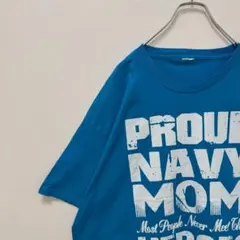 US古着 ノーブランド Tシャツ PROUD NAVY MOM ブルー 青