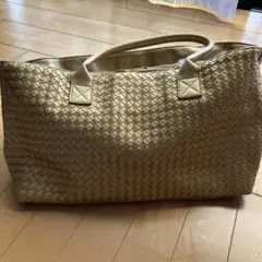 ベージュ レザー 編み込み トートバッグ